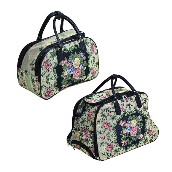 Beige Flower Travel Bag - Large Wheeled Rolling Duffel Bag and Small Duffel Bag - Picture 2 of 6